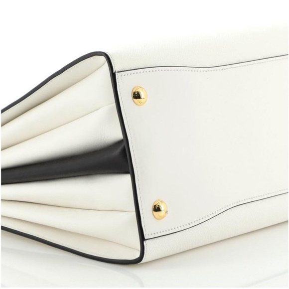 Prada Saffiano City Leather White Bag Black Trim Bibliothèque Tote Bag - Picture 6 of 10